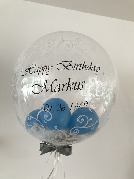 DecoBubble mit Ornamenten gefüllt mit kleinen Latexballons personalisierbar als Geburtstagsballon