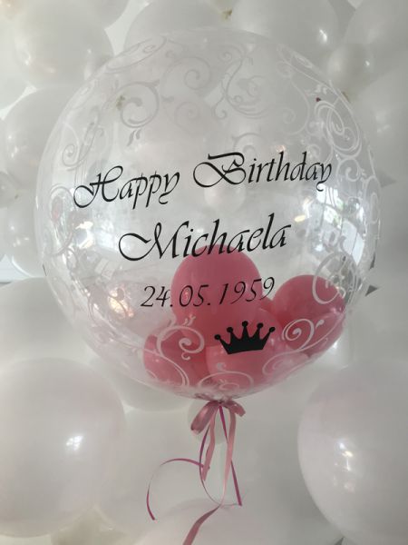 DecoBubble mit Ornamenten gefüllt mit kleinen Latexballons personalisierbar zum Geburtstag